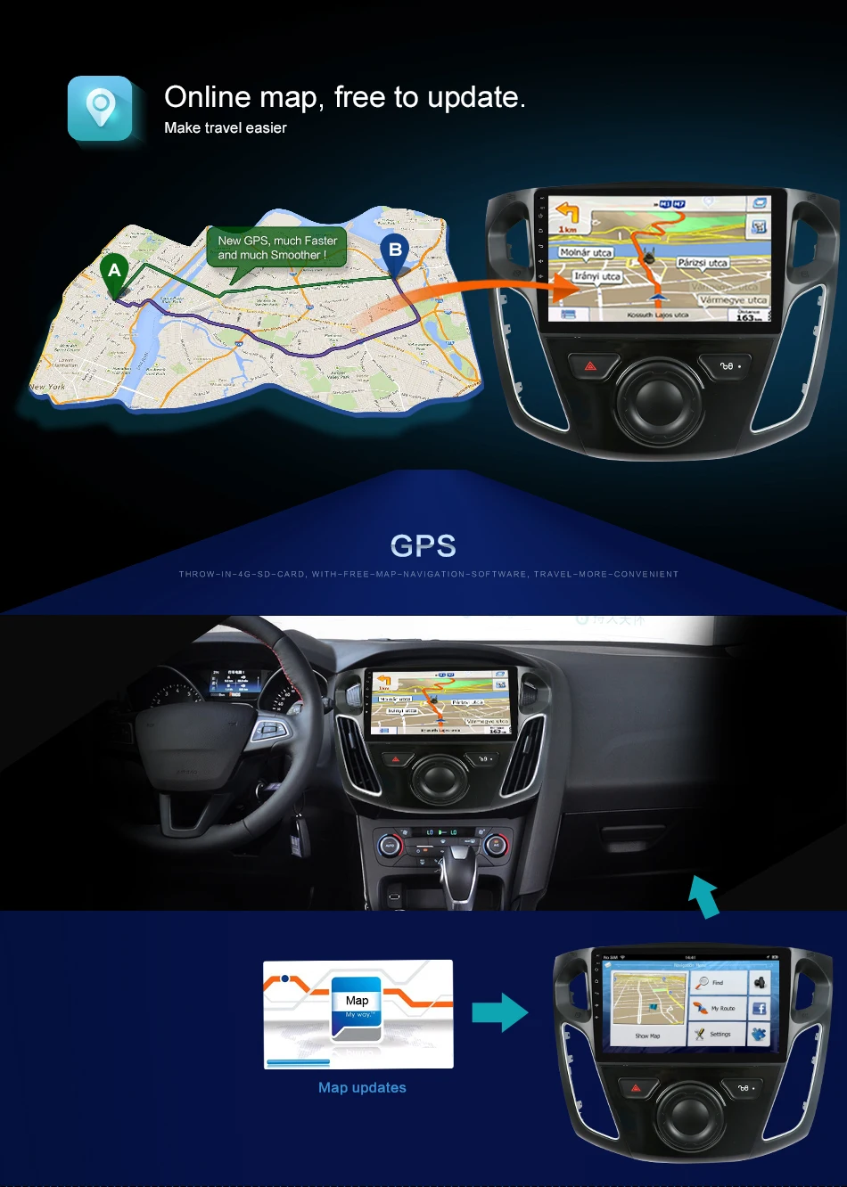 2din радио Центральный multimidia android 9,0 для Ford Focus 2012- ram 2G rom 32G