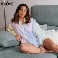 aproms elegant yellow pockets buttons front shirt women summer 2021 high fashion long sleeve loose shirts streetwear casual tops