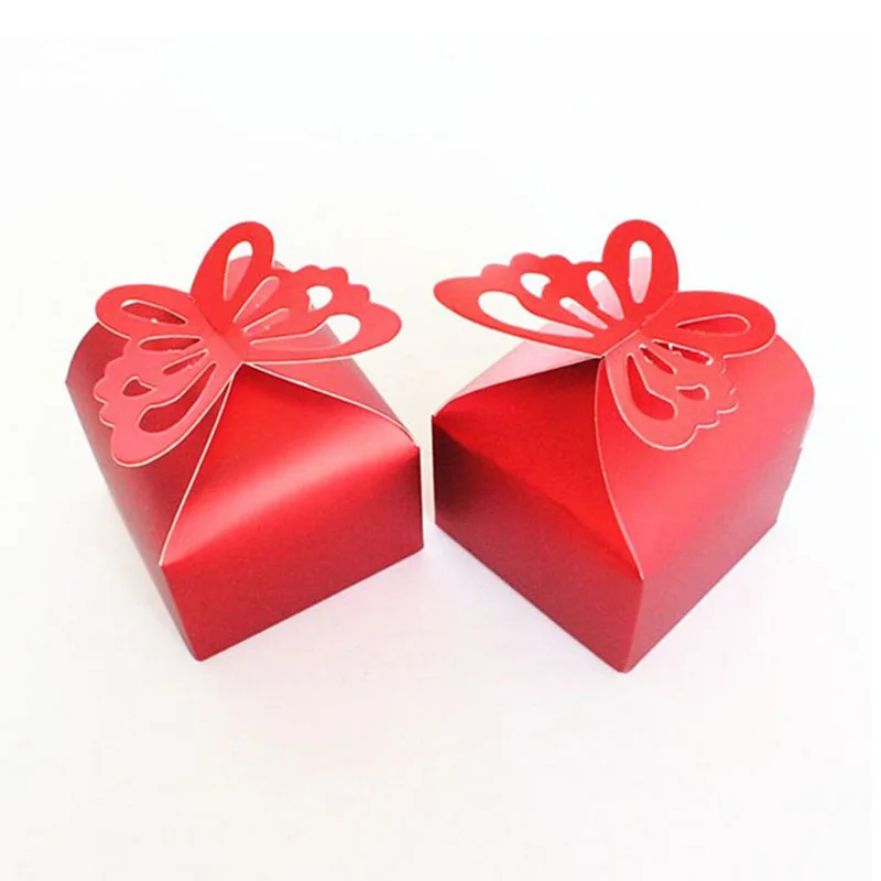 10 шт. коробка для конфет в форме бабочки лазерной резки бумажные подарочные