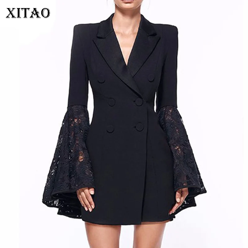 XITAO/пальто с оборками модное новинка 2019 зимнее двойной грудью длинным рукавом