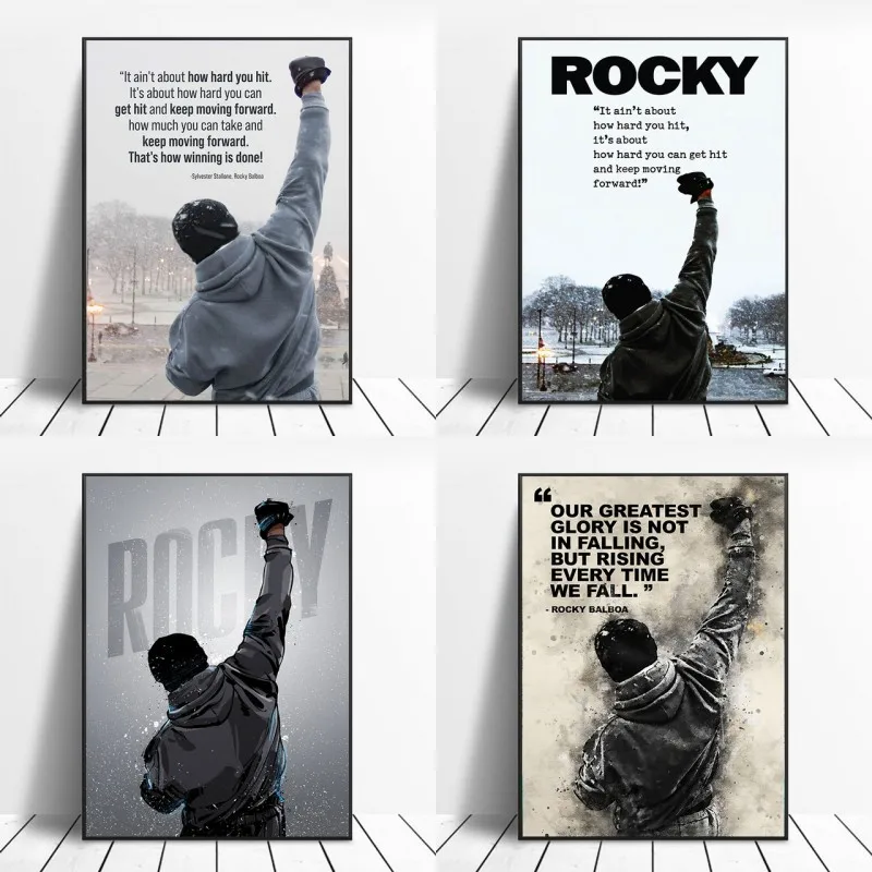 

Black White Rocky Balboa Boxing Canvas Painting Motivational Posters and Prints Wall Art Picture for Living Room Home Decoration