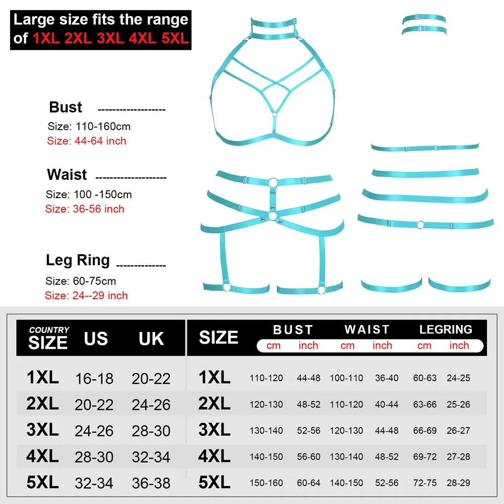 

Punk Full Body Bondage Harness Plump Erotic Fetish Lingerie Set Women's Underwear Hollow Bra Busty Plus Size Adjust Straps Belt