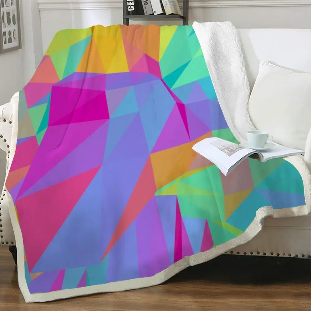 

NKNK Brank Rainbow Blankets Geometry Plush Throw Blanket Art 3D Print Colorful Bedspread For Bed Sherpa Blanket New Premium