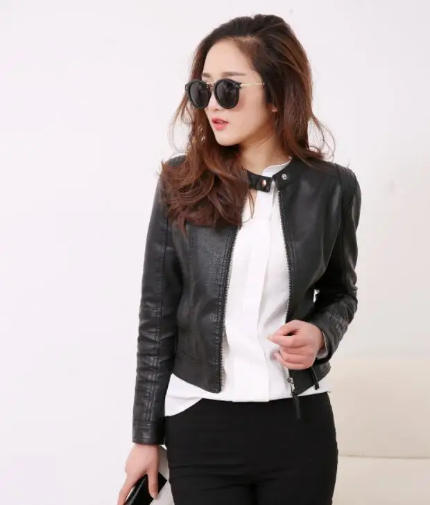 Женская мотоциклетная куртка из ПУ кожи черная и розовая Осенняя байкерская с