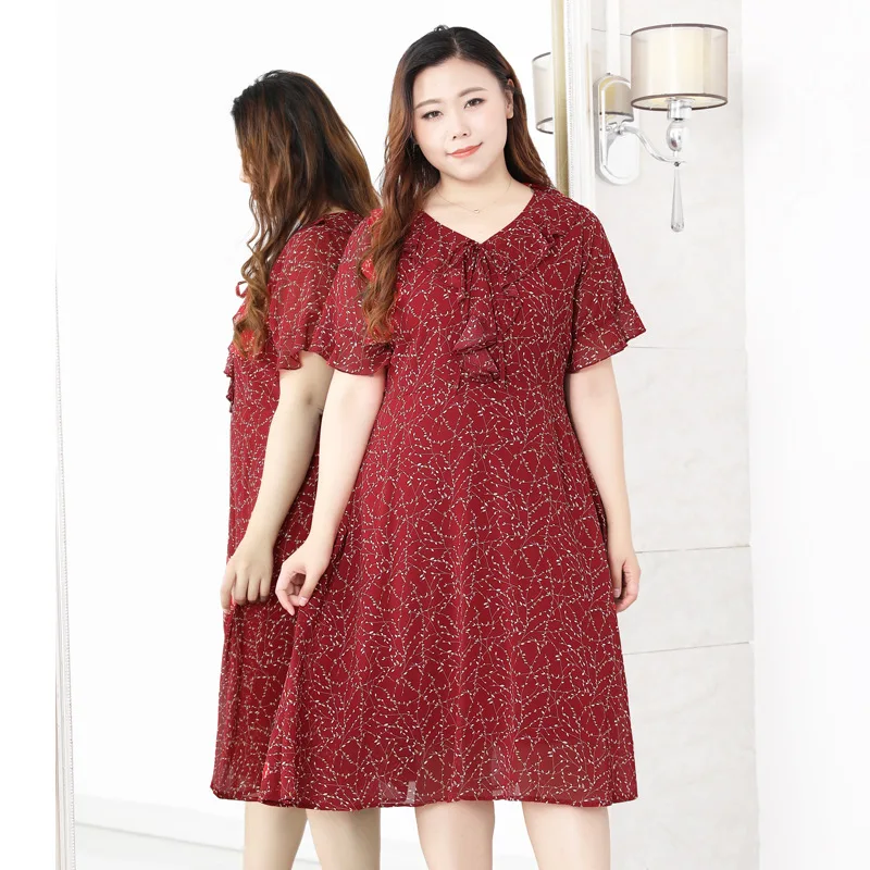 

4XL To 10XL Plus Size Chiffon Dress Women Clothes Short Sleeve Midi Summer Dresses Casual Robes T20355