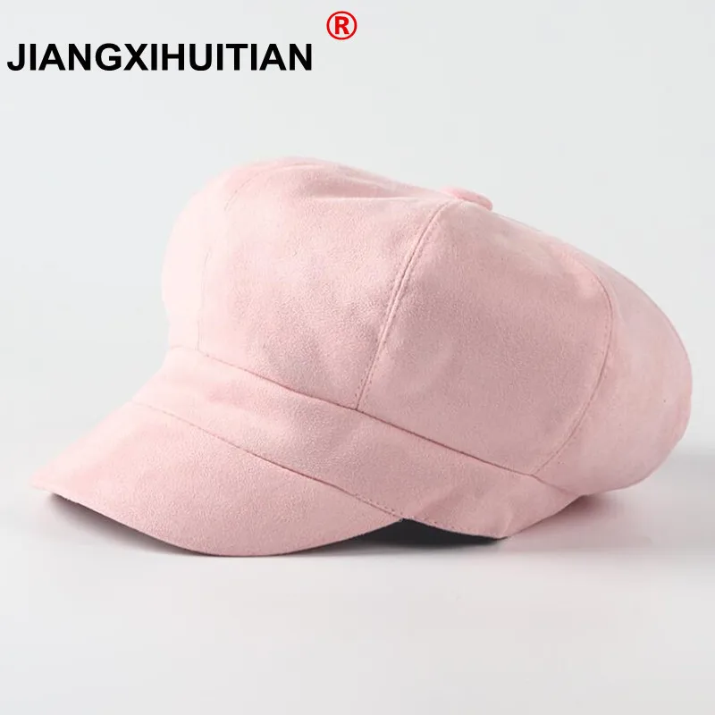 

Suede Newsboy Cap Beret Female Male Flat Cap Autumn Winter Hats for Women Men Octagonal Cap Painter Hat Vintage England Artist