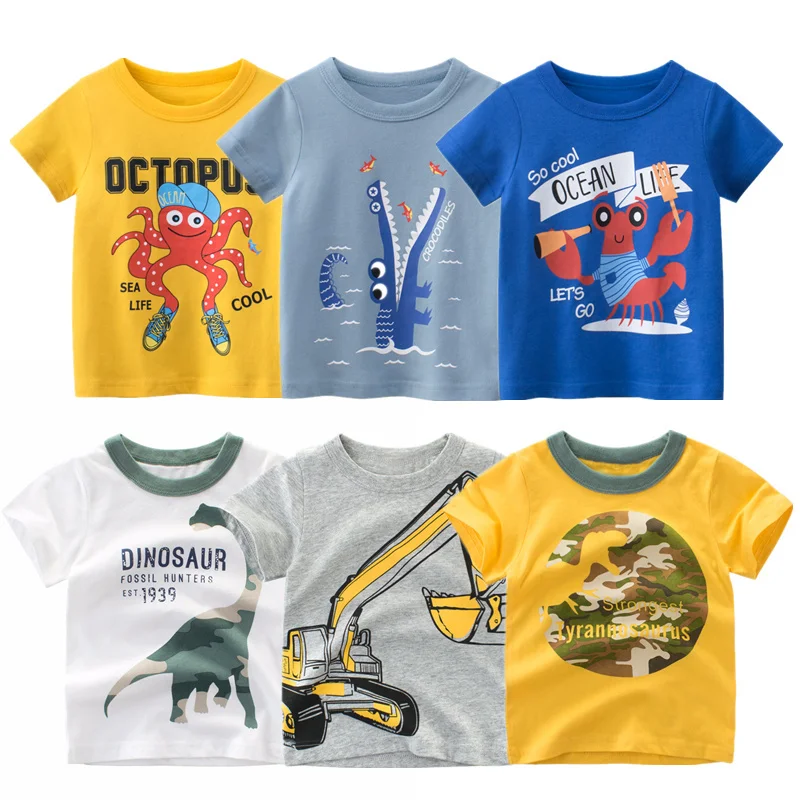 

Toddler Boys T-shirt 3 4 5 6 7 8 Year Kids Dinosaur Print Shirts Children Clothes Summer Short Sleeve Car Animal Cartton Tee Top