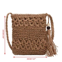 women beach woven straw shoulder messenger bag with tassel boho hollow out crochet crossbody handbag macrame purse with zipper