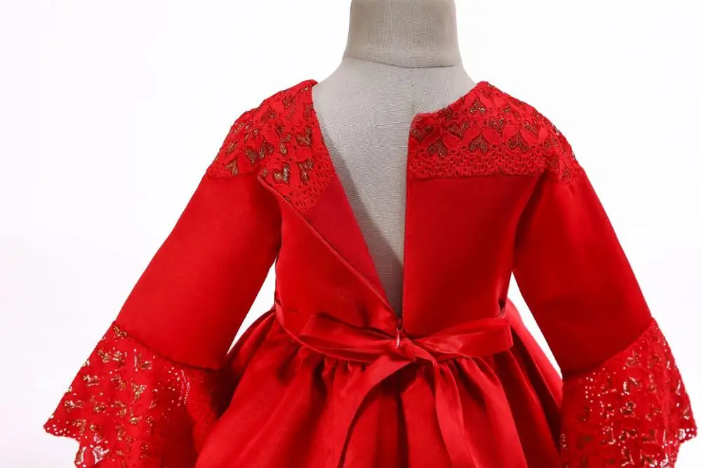 Детское рождественское платье для девочек Новогоднее кружевное красного и