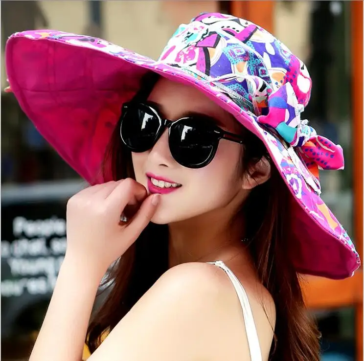 

2022 High quality Summer large brim Double sided Hats For Women Large Beach Hat Flower foldable style fashion lady's sun AB035