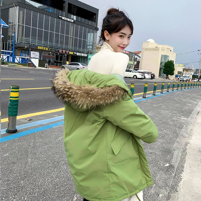 Winter New Down Dress Student's Long-style Large-collar Hat Korean Edition Loose And Thickened Bf Cotton-padded Coat | Женская