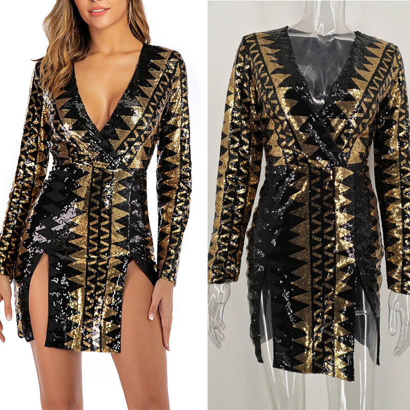 Сексуальное женское облегающее черное платье vestidos, платья для вечеринок, Украинская одежда sukienki, кружевное платье с блестками и длинным рукавом - Цвет: Photo Color