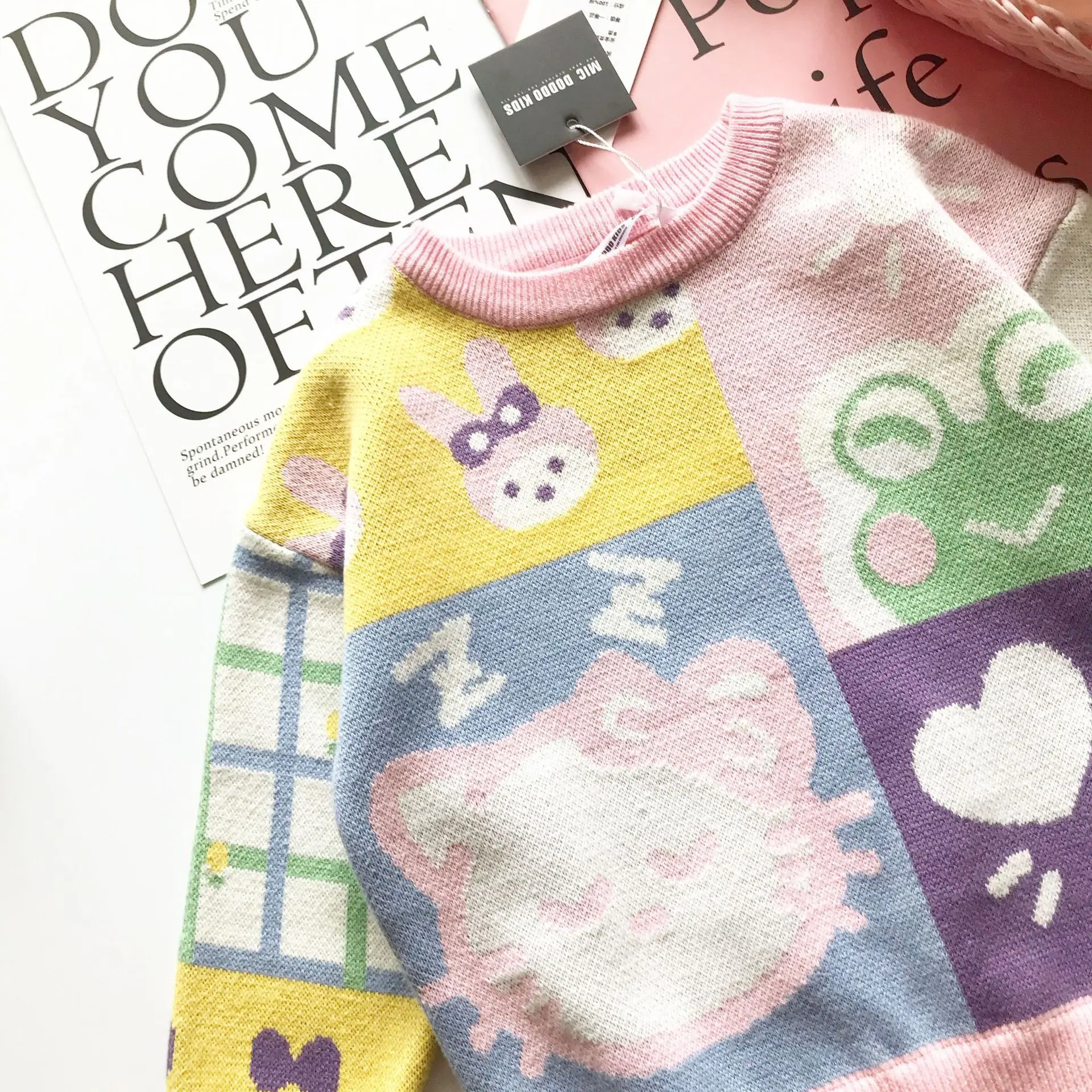 Tonytaobaby/осенне-зимняя одежда новая стильная детская одежда для маленьких девочек милый вязаный хлопковый свитер с круглым воротником для девочек