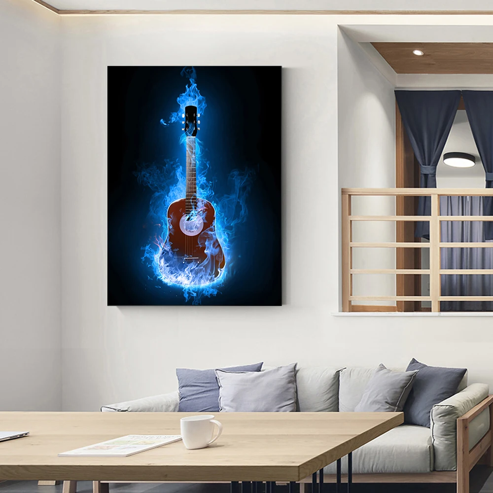 moderne musical instruments feuer brennende elektrische gitarre poster leinwand malerei wand kunst drucke wohnzimmer dekoration bilder free global shi