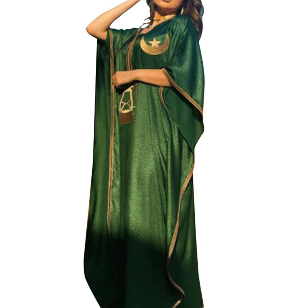

Women Loose Dolman Sleeve Casual Maxi Long Dresses Bat Sleeve Prom Dresses Muslim Fashion Sort Moon Printed Vintage Dress