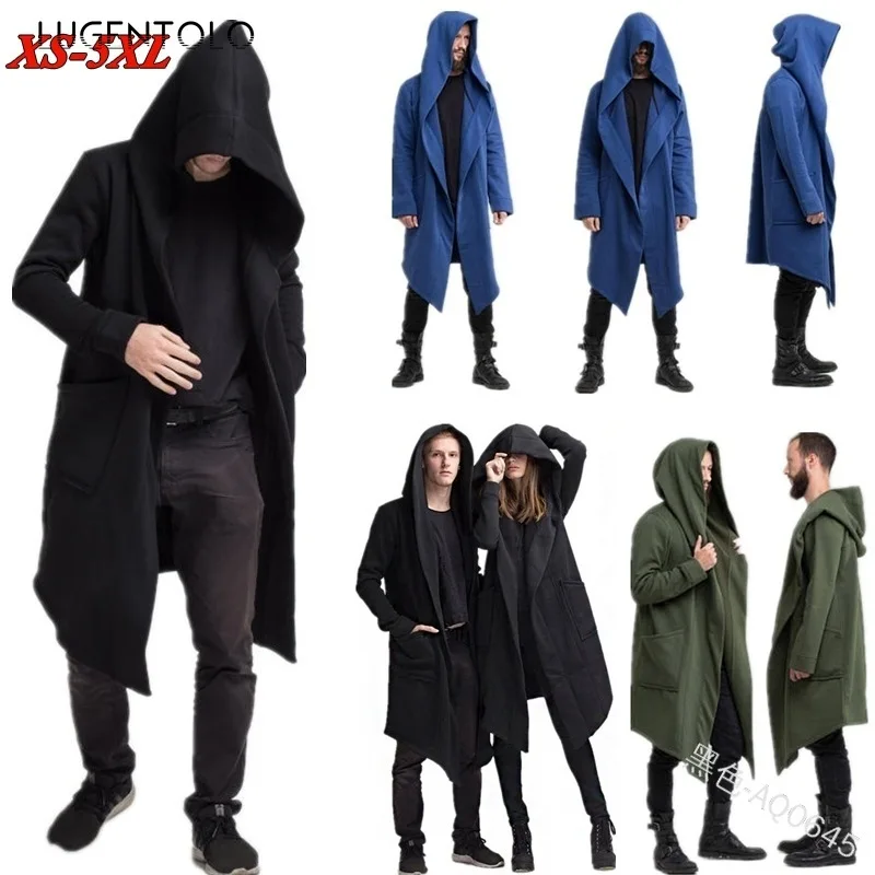 

Lugentolo Hooded Trench Men Coat Large Size Long Sleeve Solid Spring Autumn Thin Coats Men's Casual Loose Street Trench