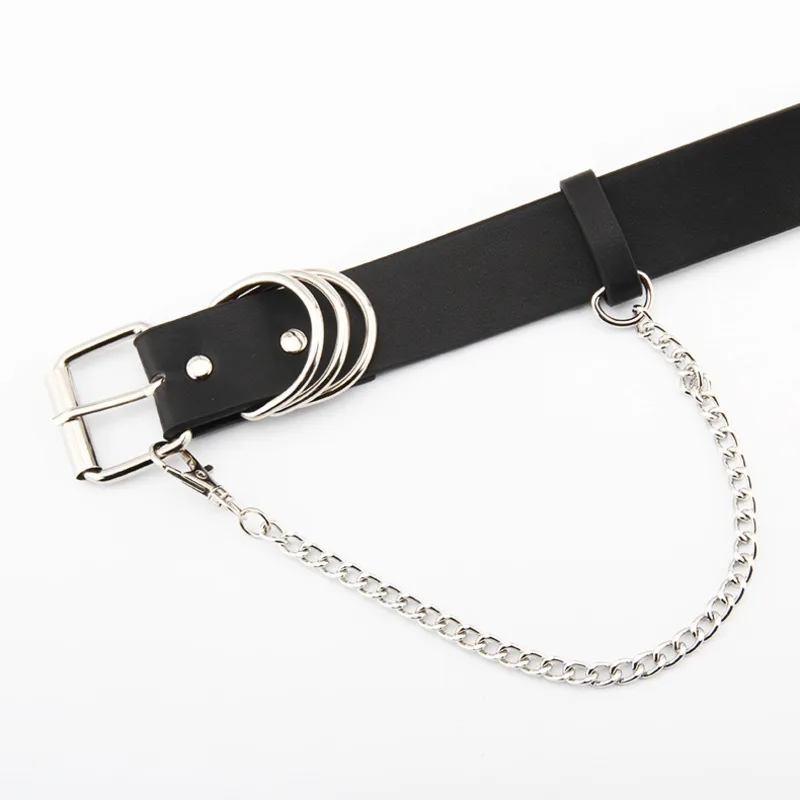 

Punk Women Belts With Chain Silver Buckle Wide PU Leather Waist Strap For Jeans Trousers Casual Black Ladies Female Waistband