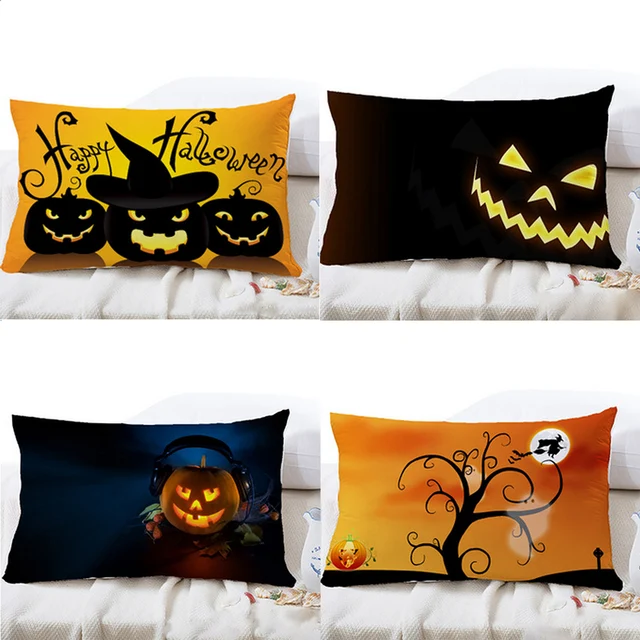 Halloween Cushion Cover Ghost Pumpkin Pillow Case Cartoon Throw Pillow Car Couch Cushion Cover 30*50cm For Living Room