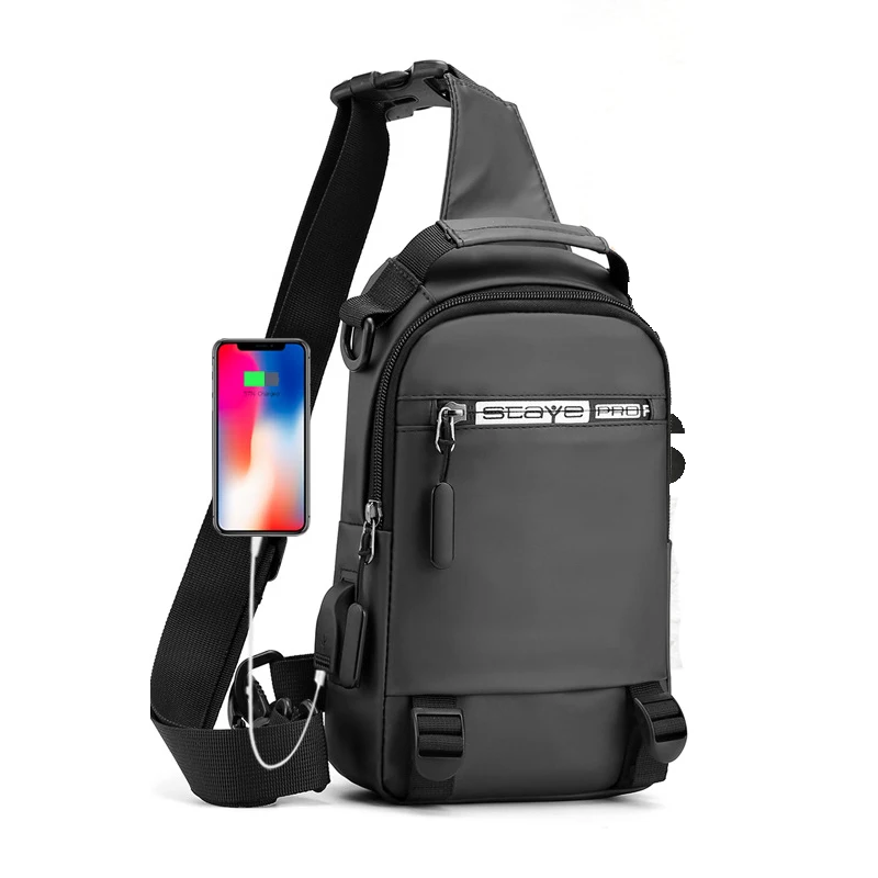 

New Men's USB Charging Chest Bag Multi-functional Outdoor Single-shoulder Crossbody Bag Waterproof Backpack Adjustable Straps
