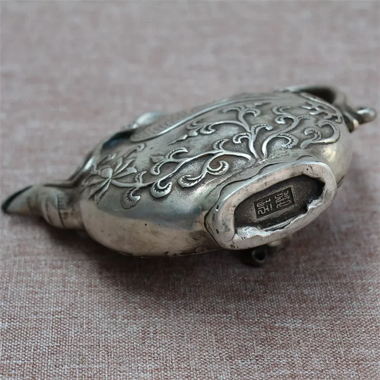 China Old Decorated Miao Silver Carving Lovely Fish Shape Rare Lucky Teapot 