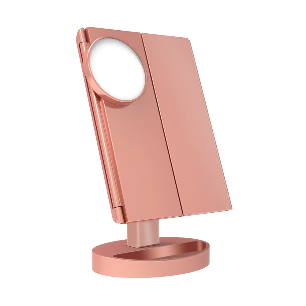 22LEDS-Rose gold Зеркало для макияжа Регулируемая яркость сенсорный экран Настольный 3 складной 22 светодиодный макияж 1X/2X/3X/10X увеличительное зеркало туалетный столик - Цвет: 22LEDS-Rose gold