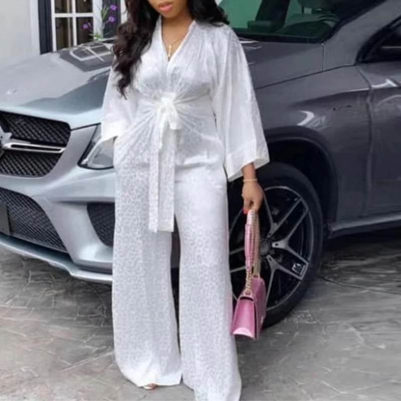 

Женские Элегантные Комбинезоны, винтажный принт, V-образный вырез, молния, широкие брюки 2021 VONDA, офисные женские брюки, элегантные длинные бр...