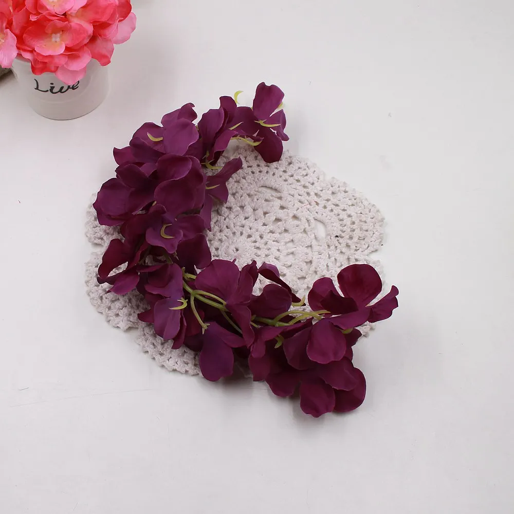 Deep purple Wholesale 10pcs Rattan Strip Wisteria Artificial Flower Vine For Wedding Home Party Kids Room Decoration DIY Craft Fake Flowers - Цвет: Deep purple
