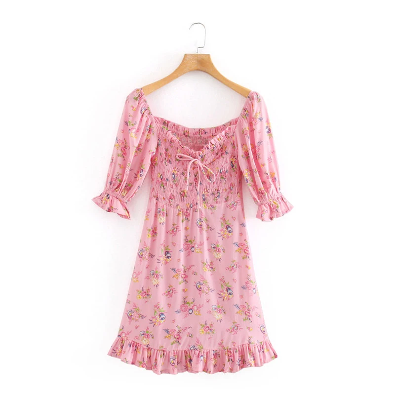 2020 милое женское розовое мини платье летнее винтажное с цветочным принтом