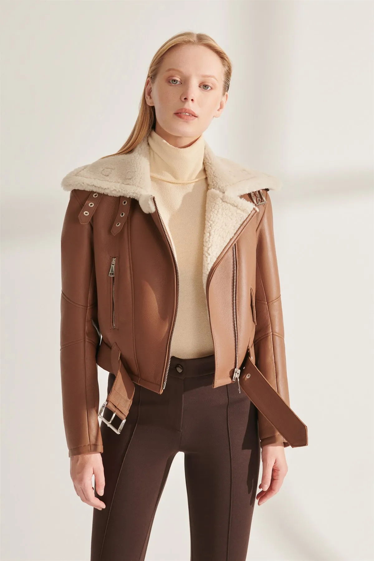 Genuine Leather Jackets Real Furry Biker Coat Female Winter Clothing Warm Waterproof Parkas Design New Street Fashion Turkey
