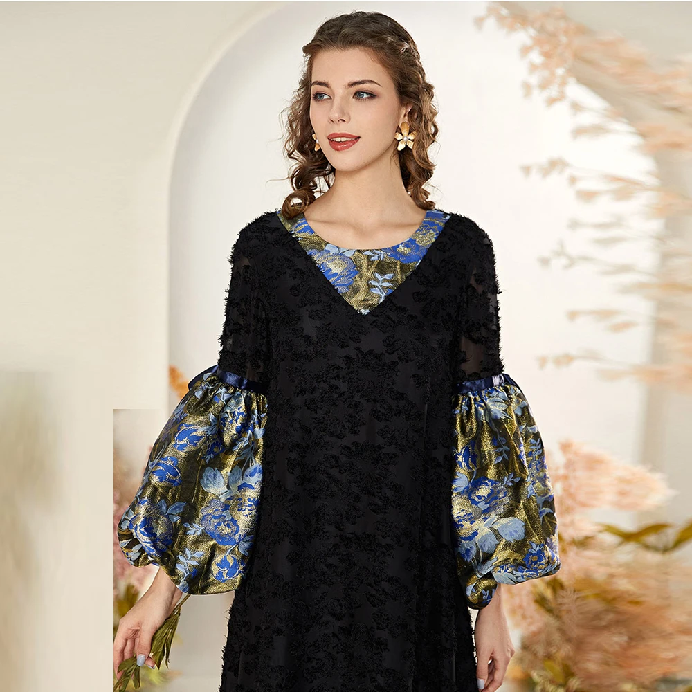 

Ramadan Eid Mubarak Lace Chiffon Black Abaya Dubai Turkey Islam Muslim Long Dress Robe Kaftan Maxi Dresses For Women Vestidos