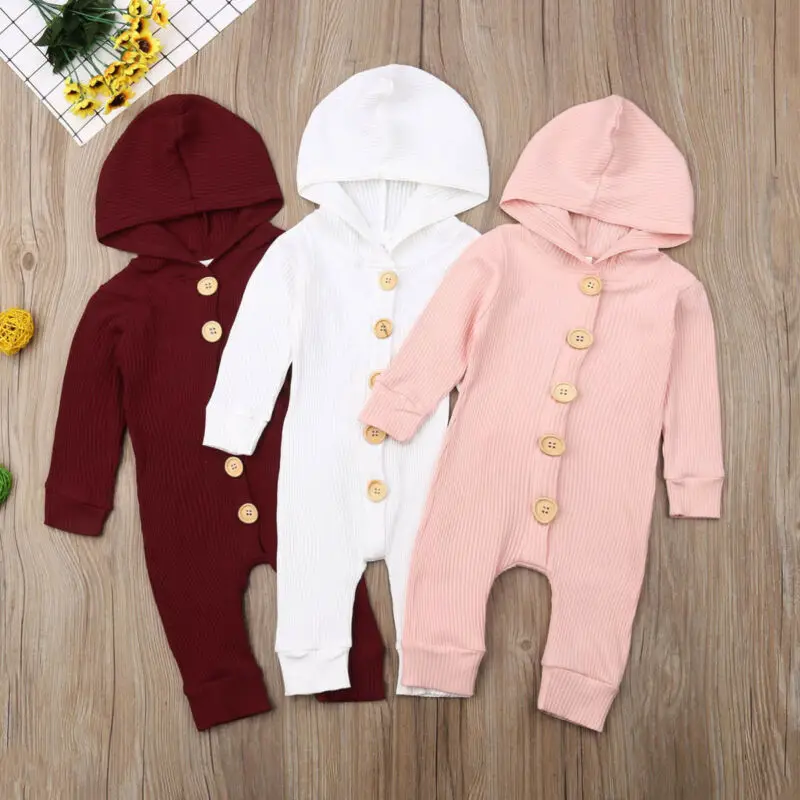 

UK Newborn Baby Girl Boy Long Sleeve Knitted Cotton Hooded Romper Autumn Clothes