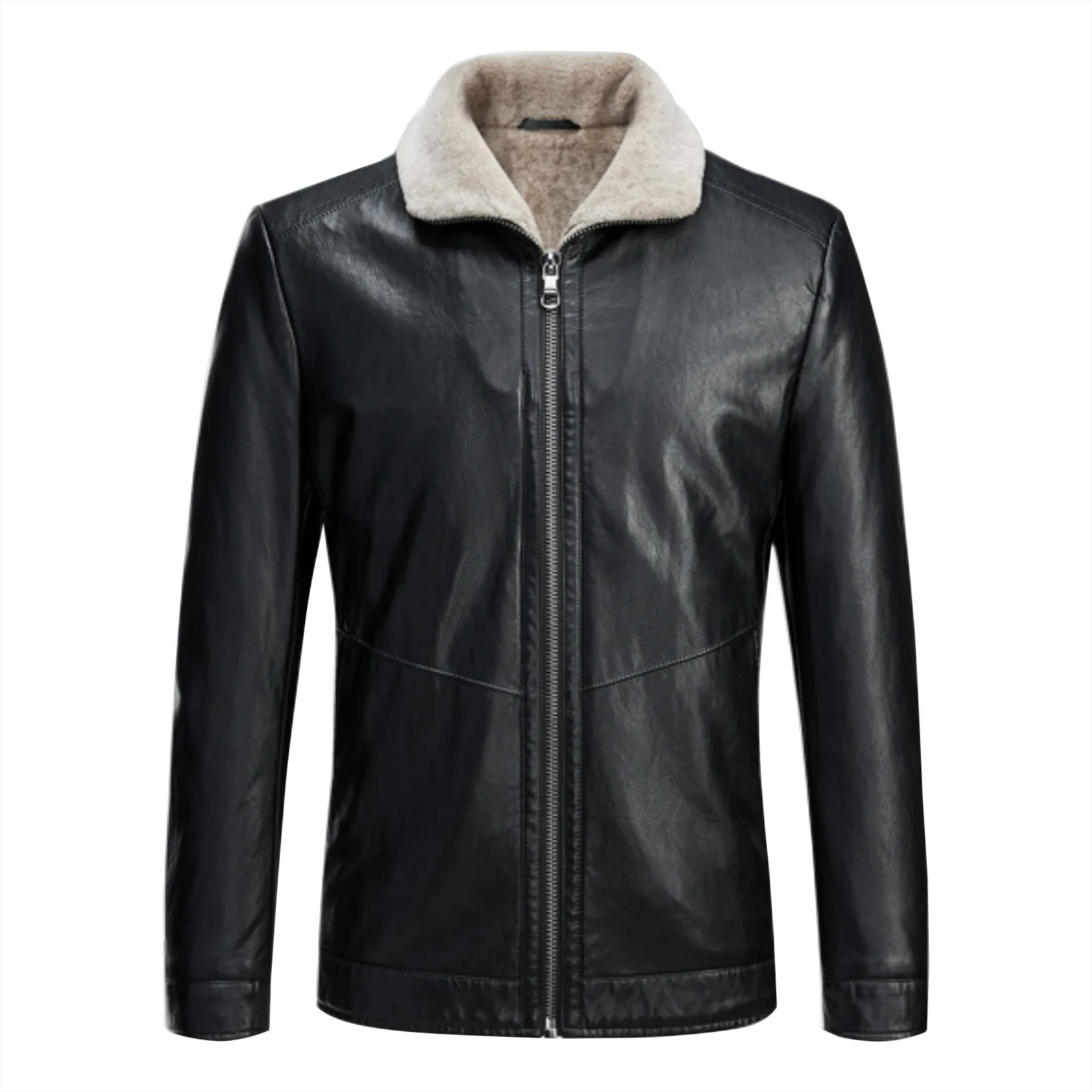 Мужская кожаная куртка толстая ветрозащитная и теплая с бархатной