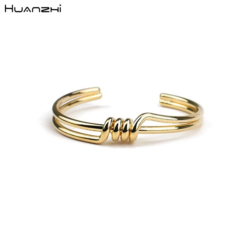 HUANZHI 2019 Корейский Новый латунный галстук спираль двойной слой открытие золотые