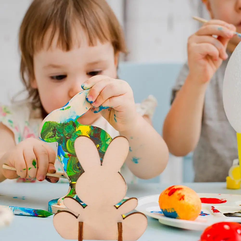 

10pcs Easter Rabbit Piece Card Lovely 3D DIY Wooden Bunny Home Decor Easter Embellishments elegant Craft HAPPY EASTER Party Prop