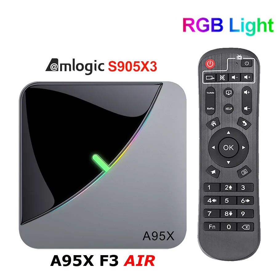 30 шт./лот A95X F3 воздуха Android 9 0 RGB свет Smart TV Box Amlogic S905X3 USB3.0 1080P 8K 60fps Netflix Youtube |