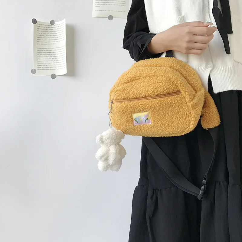 Зимняя женская маленькая плюшевая Сумка-тоут из овечьей кожи мягкая дамская