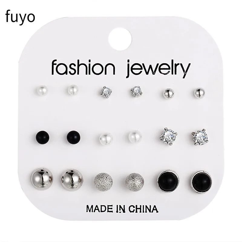 9 пар/компл. черные серьги шарики гвоздики из искусственного жемчуга Комплект