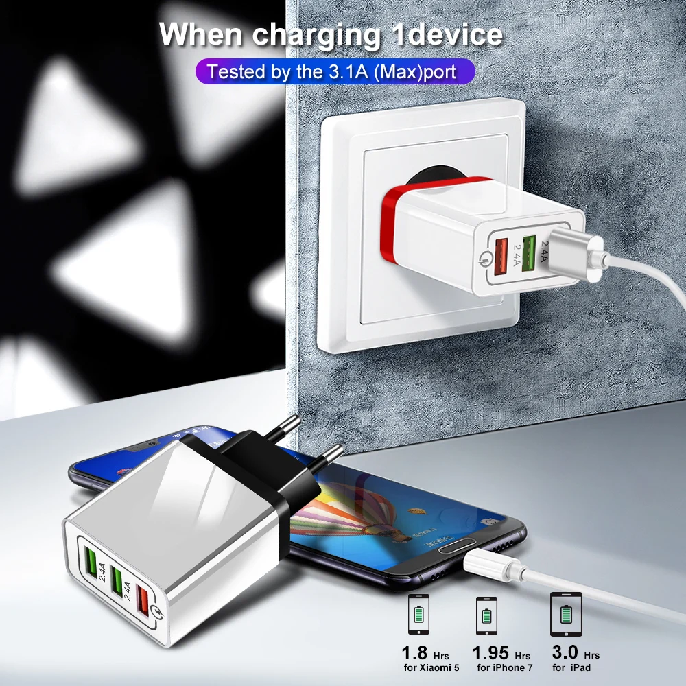 Зарядное устройство с 3 USB портами QC 0|Зарядные устройства для телефонов| |