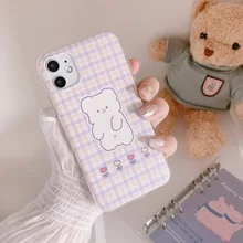 Retro Smile bear lattice Flower Phone case for iPhone 12 11 Pro Max XR X XS Max 7 8 Plus 12 mini 7Plus case Cute Silicone cover