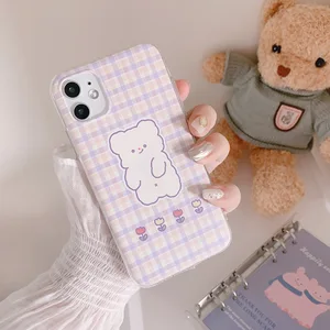 retro smile bear lattice flower phone case for iphone 12 11 pro max xr x xs max 7 8 plus 12 mini 7plus case cute silicone cover free global shipping