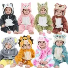 Милые Мультяшные фланелевые детские комбинезоны, единорог, кролик, панда, пижамы, хлопковый костюм для маленьких мальчиков и девочек с животными, детский комбинезон, кигуруми, наряд