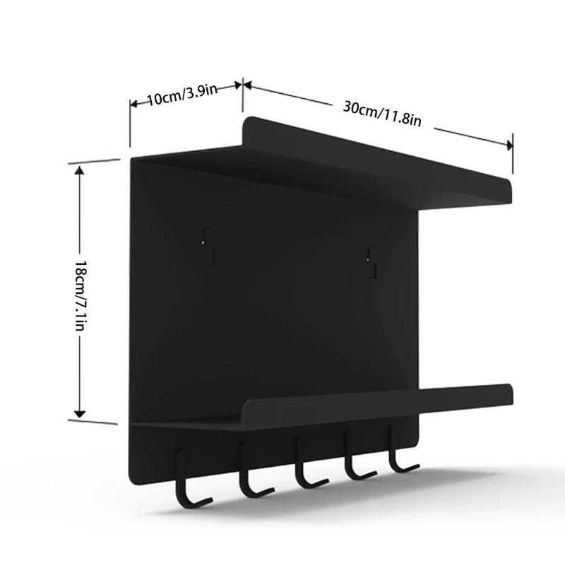 

Black Wall Mounted Bathroom Shelf with Towel Rack and 5 Hooks Rustic Storage