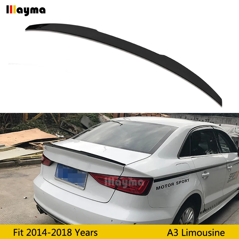 V Стиль ABS задний спойлер на багажник для Audi A3 Sline S3 Люкс 2014 2015 2016 2017 2018 год черный