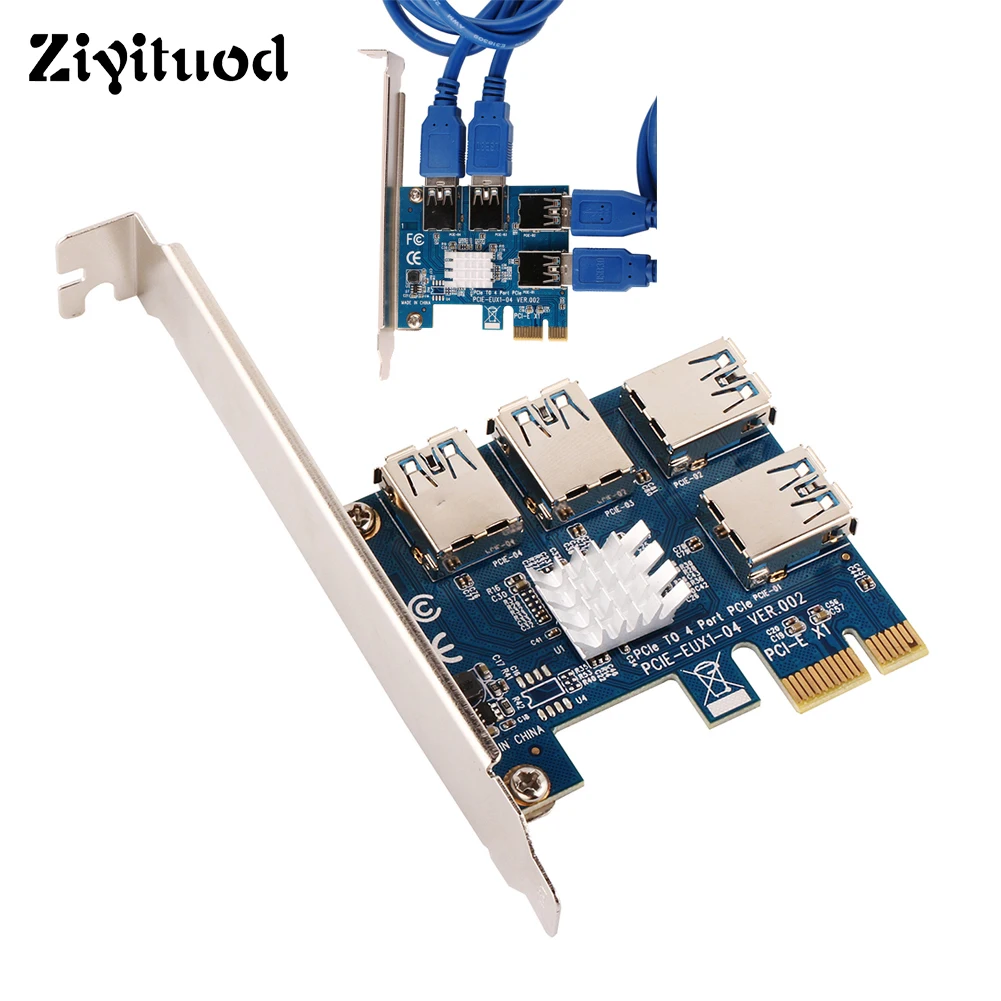 

1 шт. PCI Express X1 VER002 PCI-E адаптер карта USB 3,0 кабель PCIe к 4 портам EXU104 4 в 1 Rabbet Ethereum Mining ETH