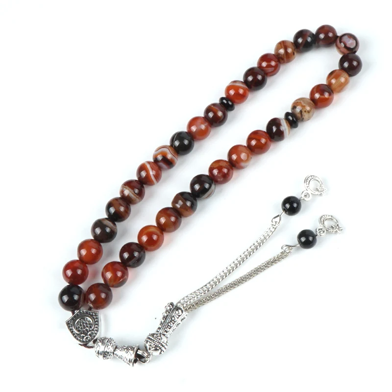 Натуральная полоса агат камень Бисера Католические Четки 33 шт Tesbih 10 мм бисера для