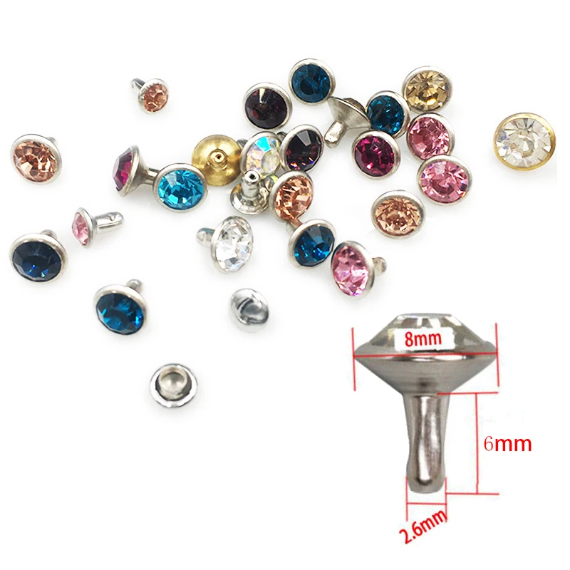 

100Sets 8mm Crystals Rhinestone Rivets Diamond Studs For Leathercraft DIY Long Legs Shank Rivets for leather
