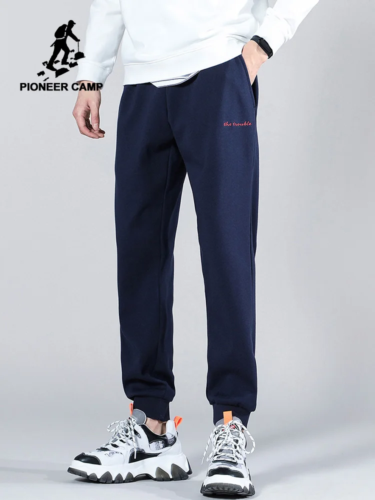 Мужские спортивные штаны Pioneer Camp черные/синие однотонные из 100% хлопка в стиле хип