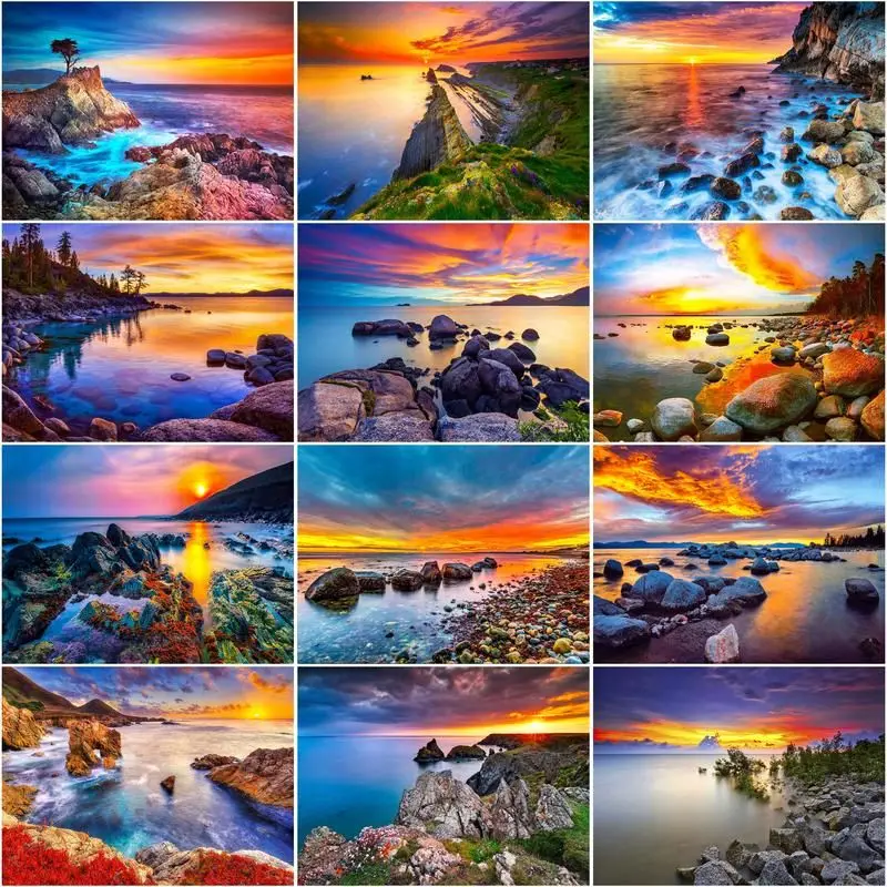 

RUOPOTY 60x75cm DIY Frame Painting By Number Kits Sunset Beach Picture Drawing Coloring By Numbers Acrylic Paint For Home Decors