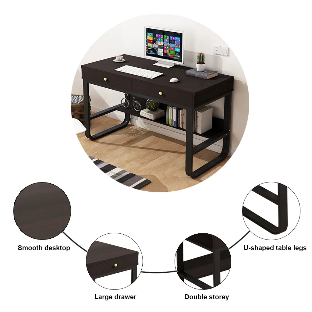 

Home desktop computer desk simple student desk Multi-layer Storage Frame Computer Desk Laptop Office Desk Pullout Keyboard Tray