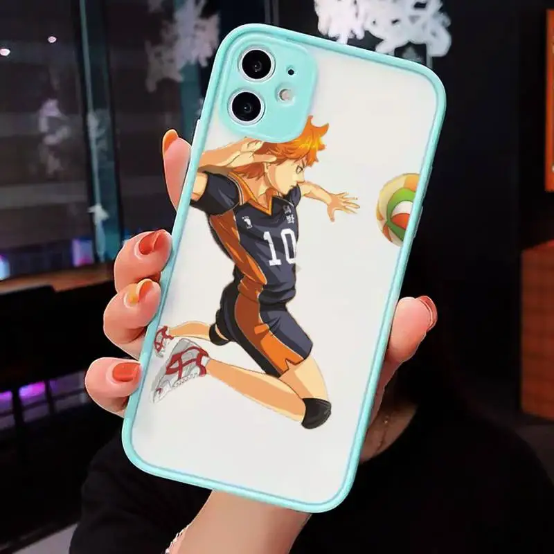 

Haikyuu Hinata attacks Anime Phone Case For iPhone 12 11 Mini Pro XR XS Max 7 8 Plus X Matte transparent blue Back Cover